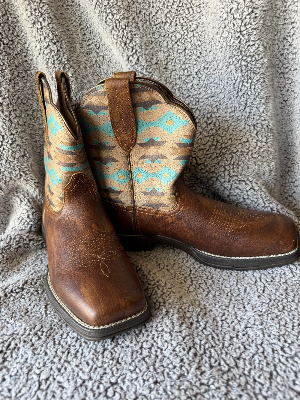Ariat Anthem Savanna Shortie Western Boots Aztec Turquoise Brown Women's 10B